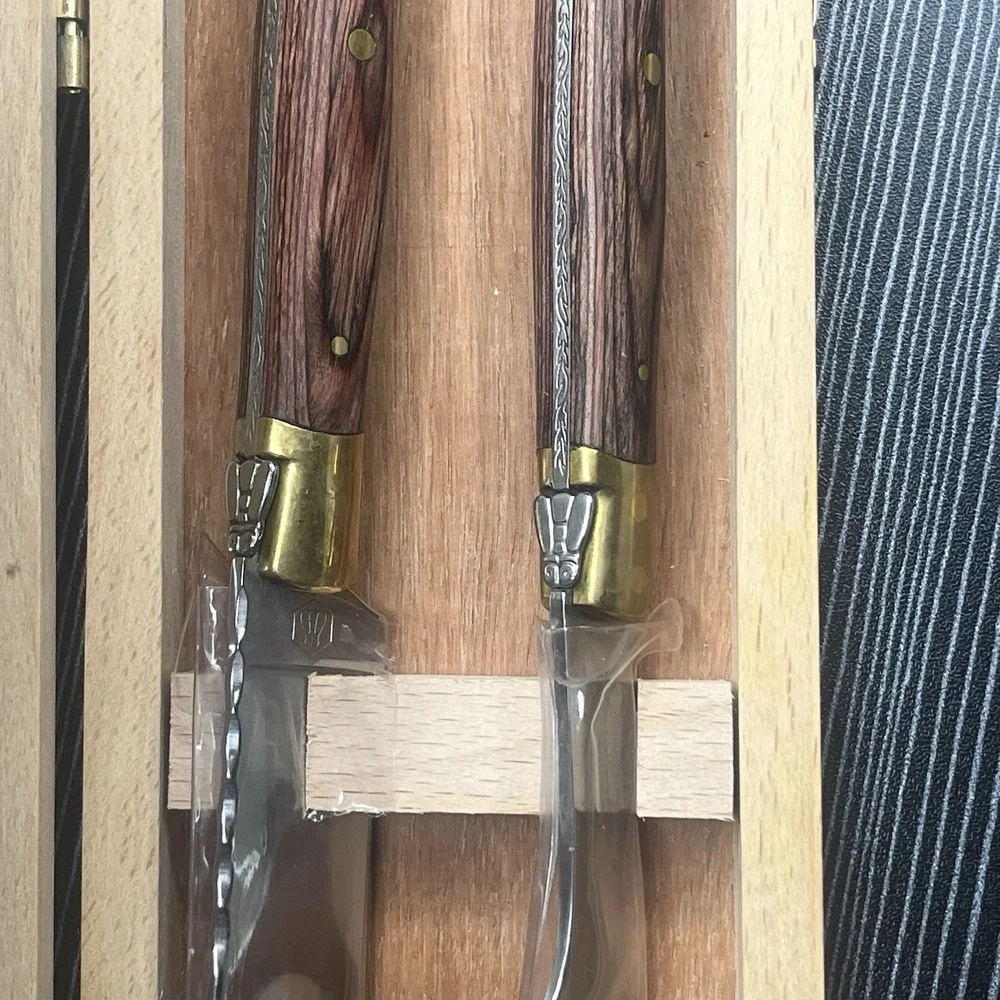 Laguiole Carving Knife & Fork Set Wood Handle Wooden Gift Box New